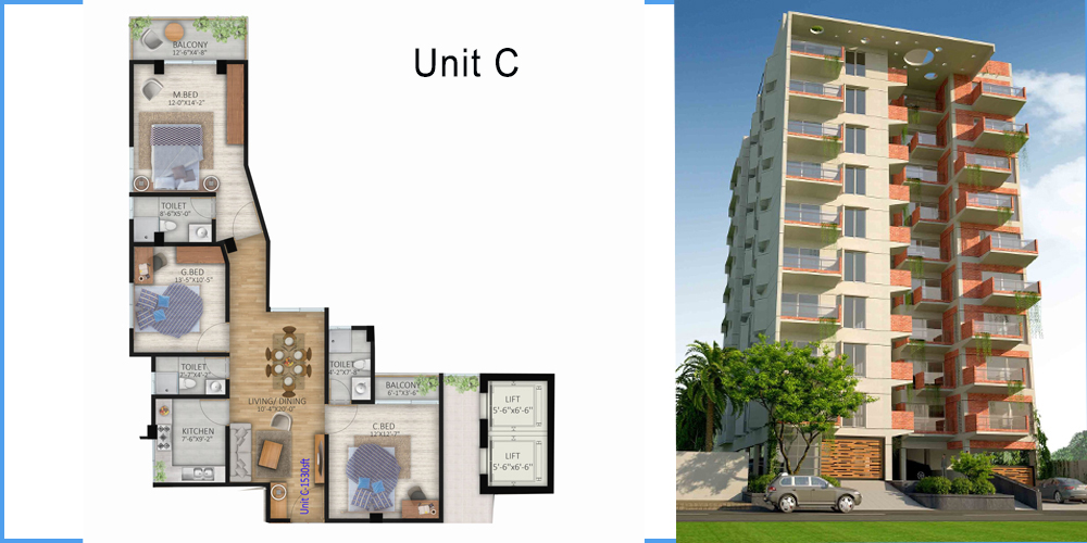 Adori 3 Bed 8th Floor Unit C 1555 SFT